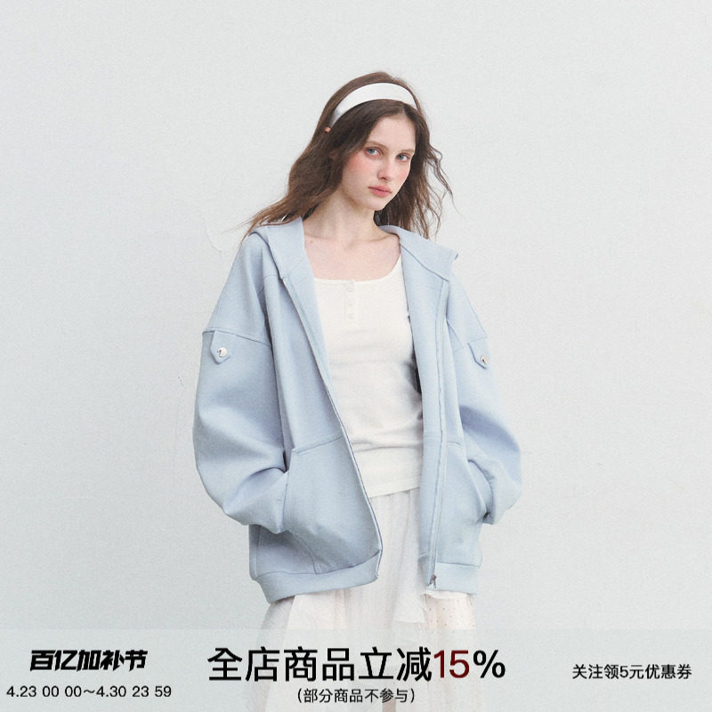 SPEAR YOUTH&ldquo;初糖物语&rdquo;重磅蝙蝠袖连帽卫衣太空棉百搭落肩帽衫