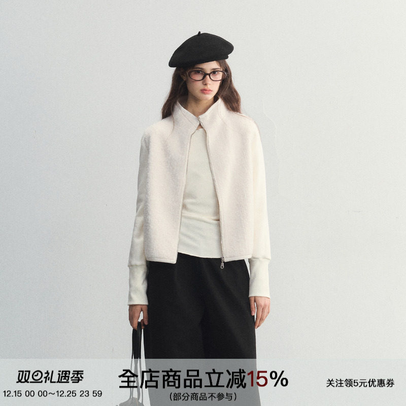 小立领腰果花皮毛一体拼接短款