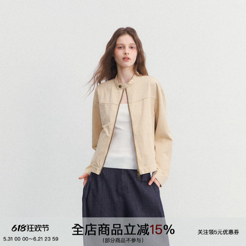 SPEAR YOUTH“巴恩概念”卡其色牛仔短款夹克上衣韩系休闲外套