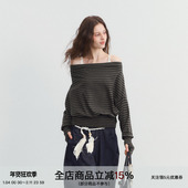 长袖 SPEAR 上衣毛衣 条纹一字肩针织衫 蝙蝠袖 YOUTH 遐想思绪