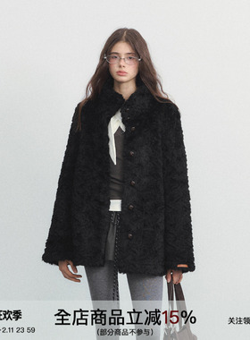 SPEAR YOUTH“燕麦黑巧”立领宽松圈圈毛羊羔毛上衣加厚大衣外套
