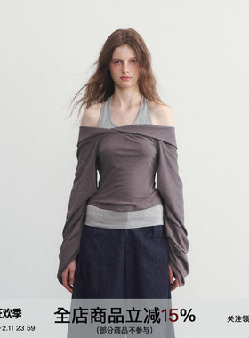 SPEAR YOUTH“爱屋及乌”两件套不规则衬衫一字领修身长袖T恤上衣