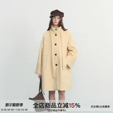 SPEAR YOUTH“高知c位”淡黄毛呢大衣长款通勤宽松立领宽松外套
