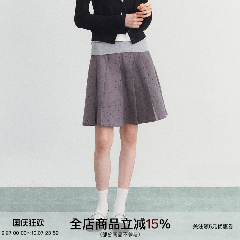 波点百褶半裙通勤百搭显瘦裙子