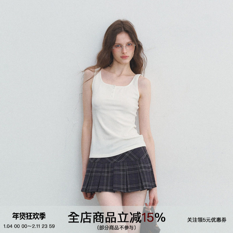 SPEAR YOUTH“只有你”亨利U领吊带高弹背心纽扣修身吊带打底上衣,女装/女士精品,背心吊带,淘宝优惠券,粉丝福利购,淘宝优惠卷