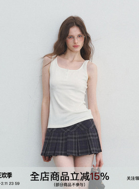 SPEAR YOUTH“只有你”亨利U领吊带高弹背心纽扣修身吊带打底上衣