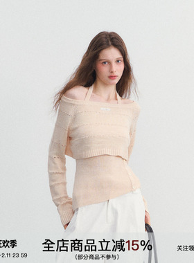 SPEAR YOUTH“小嗲精”两件套修身挂脖针织衫镂空毛衣韩系上衣