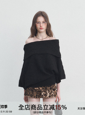 SPEAR YOUTH“柏林迷雾”羊毛驳纹一字肩不规则针织衫七分袖毛衣