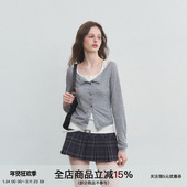 YOUTH 拉夫腔调 卷边天丝羊毛大领口修身 SPEAR 开衫 双色打底