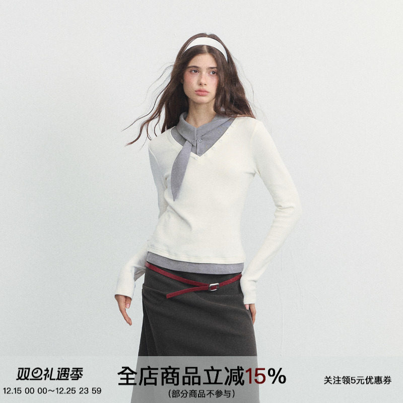 不规则领结polo长袖修身内搭打底