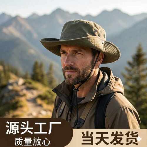 日系登山帽户外防晒徒步大头围帽子女夏季西部牛仔遮阳渔夫帽新款