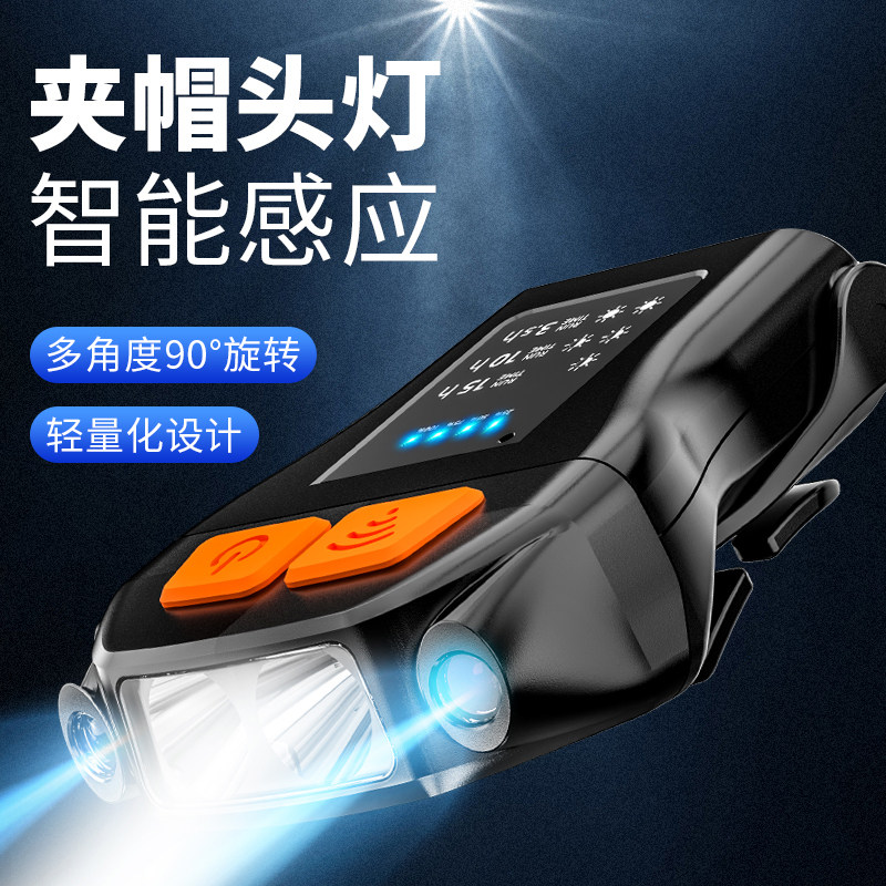 2022新款户外帽夹灯感应钓鱼头灯夜钓强光头戴照明灯防水充电垂钓