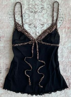 Leopard Print Suspender Emo Girl Sexy mmut Y2K Crop Top Amer