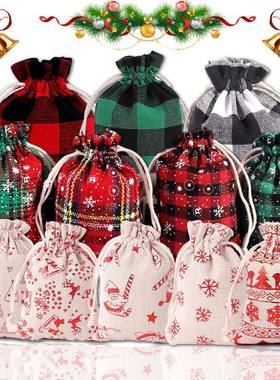 5/10Pcs Christmas Gift Bags Cotton Drawstring Bag Christmas