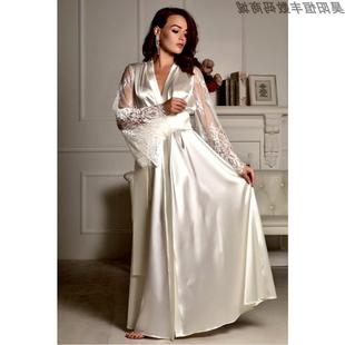 Sexy Long Sleeve silk robe Sleepwear Bathrobe pajamas dress