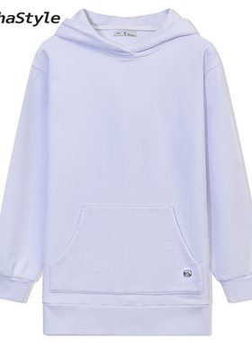 AlphaStyle春季套头连帽衫卫衣时尚潮流男女同款休闲纯色简约长款
