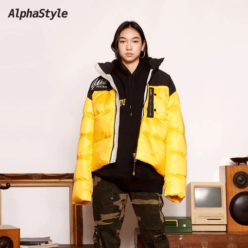 AlphaStyle情侣羽绒服鸭绒拼接风