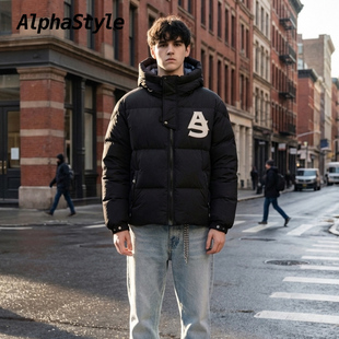 ALPHASTYLE时尚休闲冬季户外双层帽羽绒服外套保暖百搭简约男女款