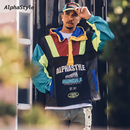 宽松男女 AlphaStyle春夏连帽拼接多色刺绣冲锋衣卫衣户外运动时尚