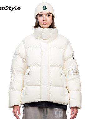 ALPHASTYLE 新品时尚潮牌冬季中性短版羽绒外套鹅绒保暖男女同款