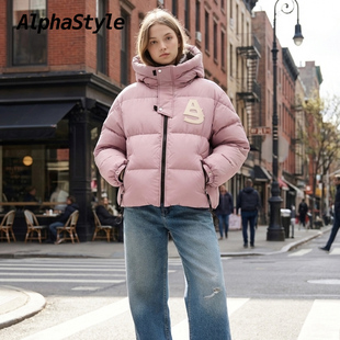 ALPHASTYLE时尚休闲冬季户外双层帽羽绒服外套保暖百搭简约男女款