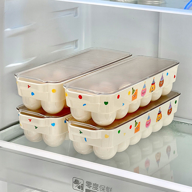 奶油风冰箱保鲜收纳盒食品级PET鸡蛋盒储物蛋托盘