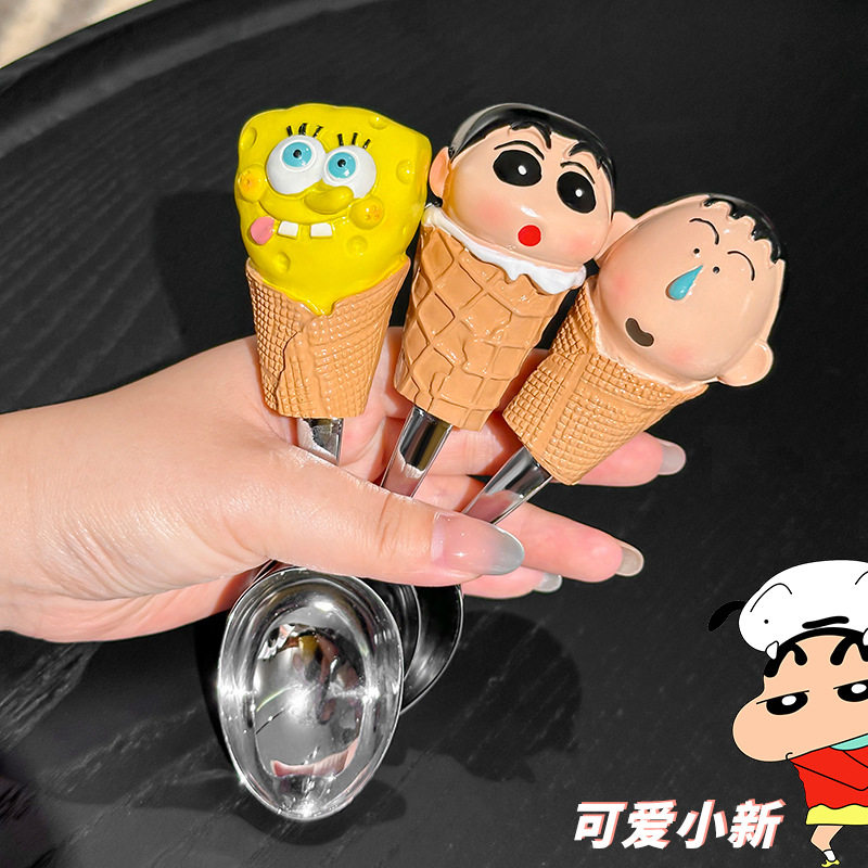 卡通海绵宝宝西瓜勺冰激凌甜品勺可爱创意家用绅士猫餐具汤饭勺子