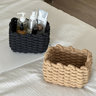北欧零食化妆台编织收纳盒桌面置筐ins篮子编织收纳筐学生宿舍床
