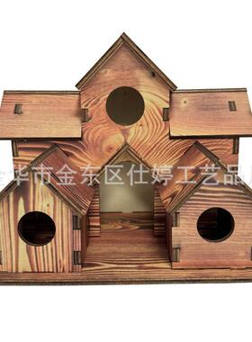 鸟窝摆件创意田园户外悬挂式鸟巢别墅式园艺喂鸟器木质工艺品