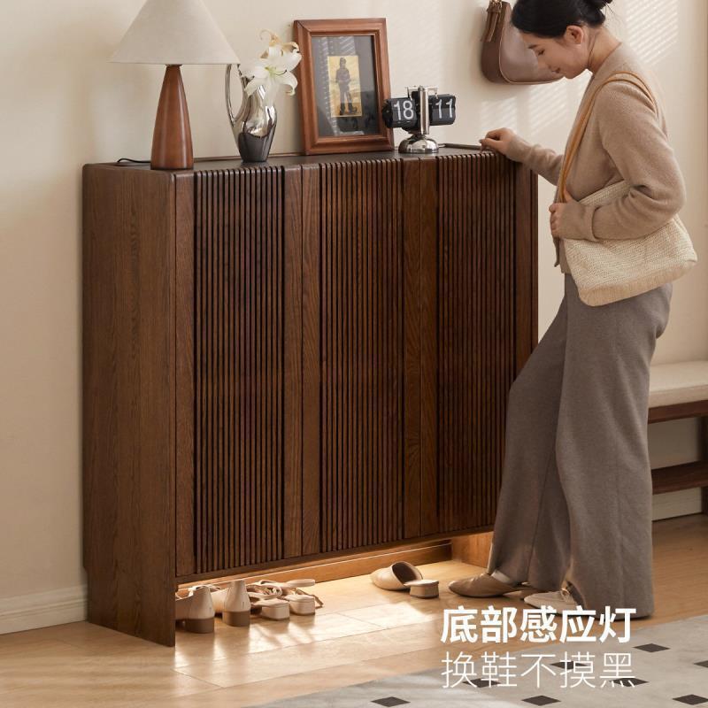 源氏木语实木鞋柜客厅意式轻奢岩板玄关柜家用橡木入户落地收纳柜