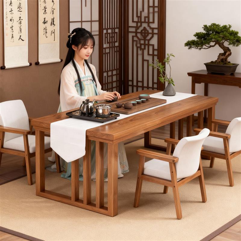 宋代美学茶桌全实木茶几客厅家用茶桌书桌一体两用茶室泡茶桌茶台图片