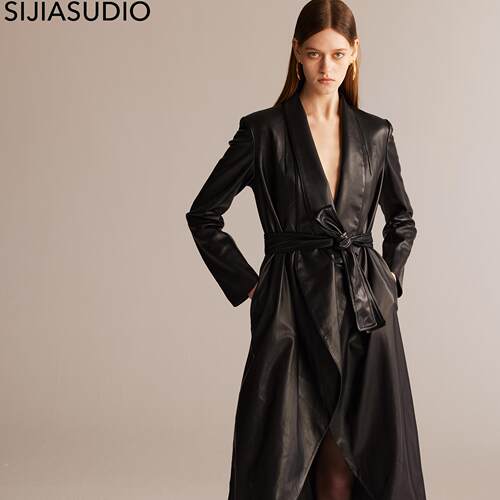 【秦岚伊能静同款】SIJIA 25年冬季小众设计收腰显瘦长风衣皮衣