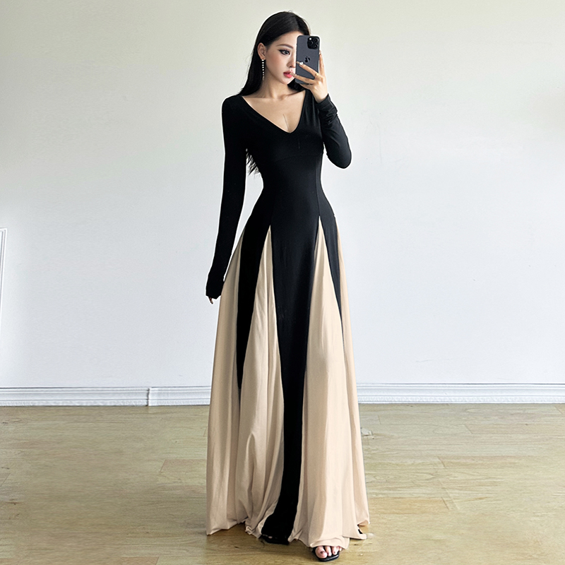 吊带连衣裙长裙拼接显瘦