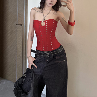 SylCue 高街潮酷辣妹个性镂空收腰显瘦抹胸背心百搭辣妹打底上衣