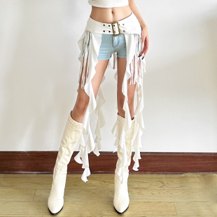 SylCue 拽辣性感浪漫荷叶边拼接流苏排扣腰封伦巴跳舞百搭腰带女