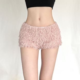 百搭收腰九头身休闲短裤 SylCue 甜酷辣妹风毛茸茸低腰显腿长热裤