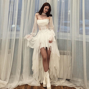 上衣荷叶边层次感不规则半身裙套装 SylCue法式 超仙氛围感网纱长袖