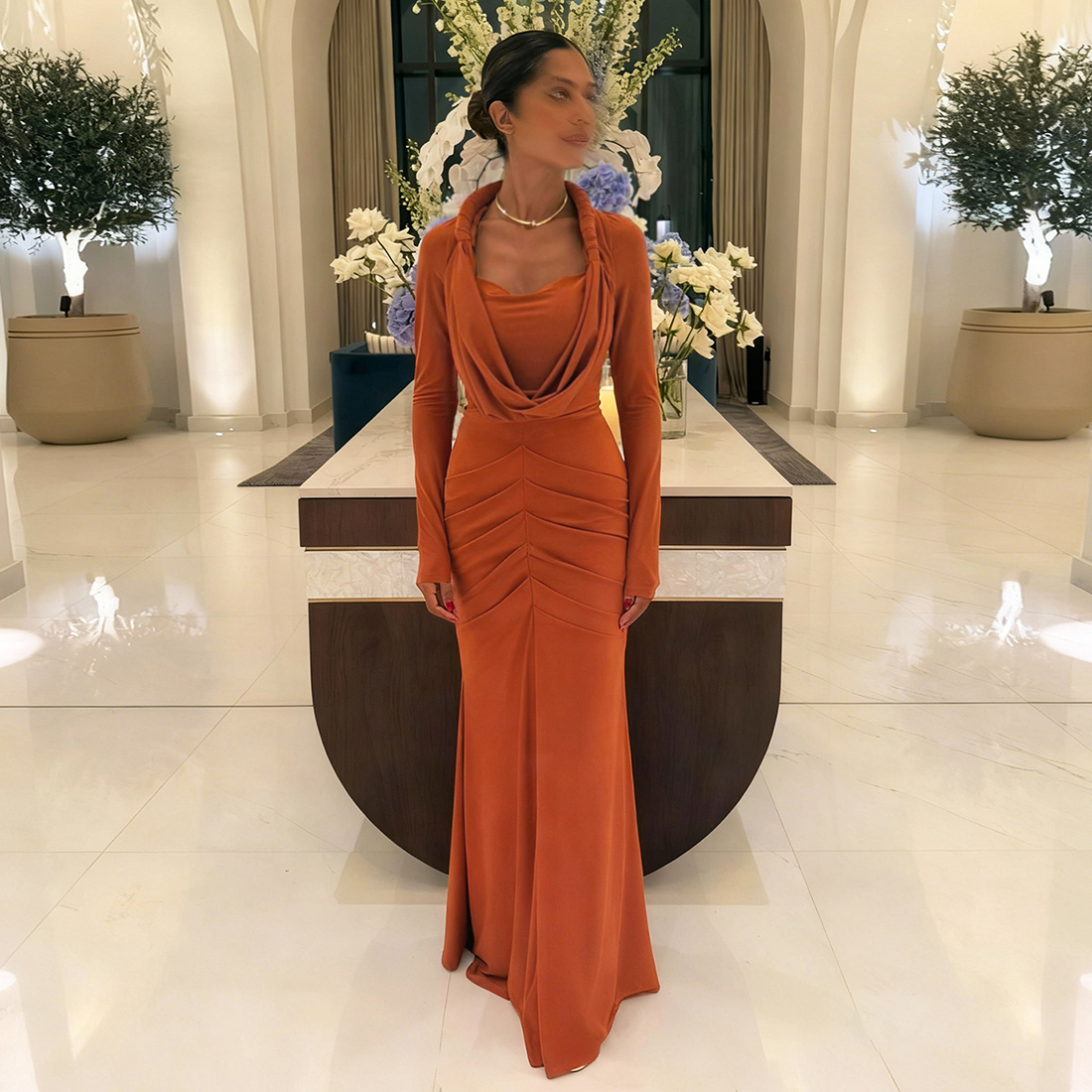 长袖连衣裙收腰百搭气质包臀长裙