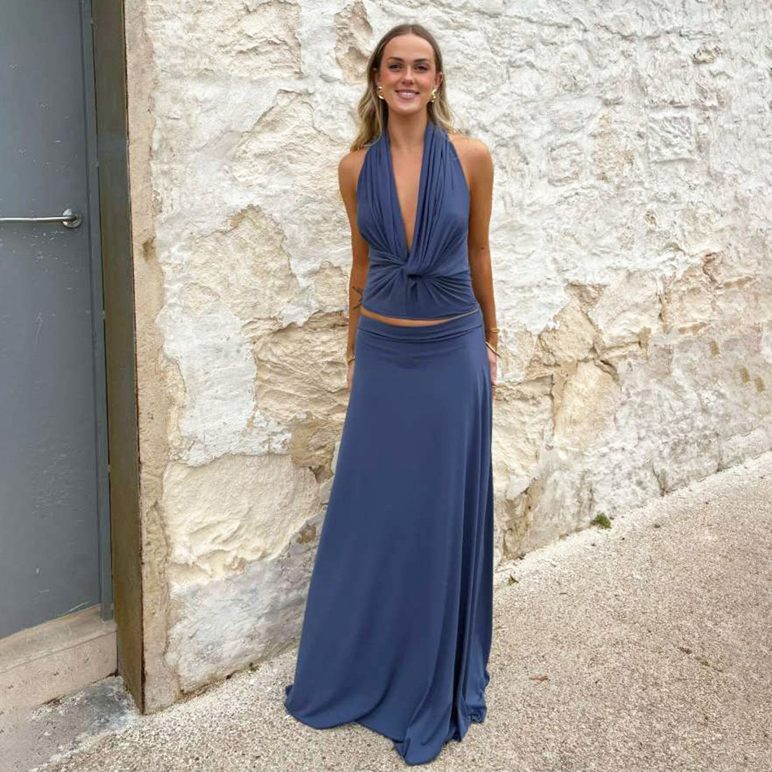 SylCue 时尚复古ins风深V领挂脖吊带背心高腰百搭拖地半身裙套装,女装/女士精品,时尚套装,淘宝优惠券,粉丝福利购,淘宝优惠卷