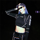 SylCue 露脐上衣 打底衫 性感机车chic设计感运动短款 t恤女印花长袖