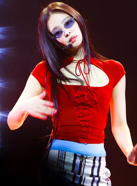 SylCue 韩流性感辣妹纯欲镂空绑带收腰显瘦短袖t恤露脐打底短上衣