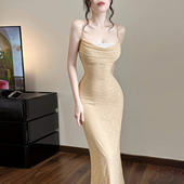 SylCue 纯欲辣妹风蕾丝拼接修身 显瘦吊带连衣裙收腰包臀鱼尾长裙