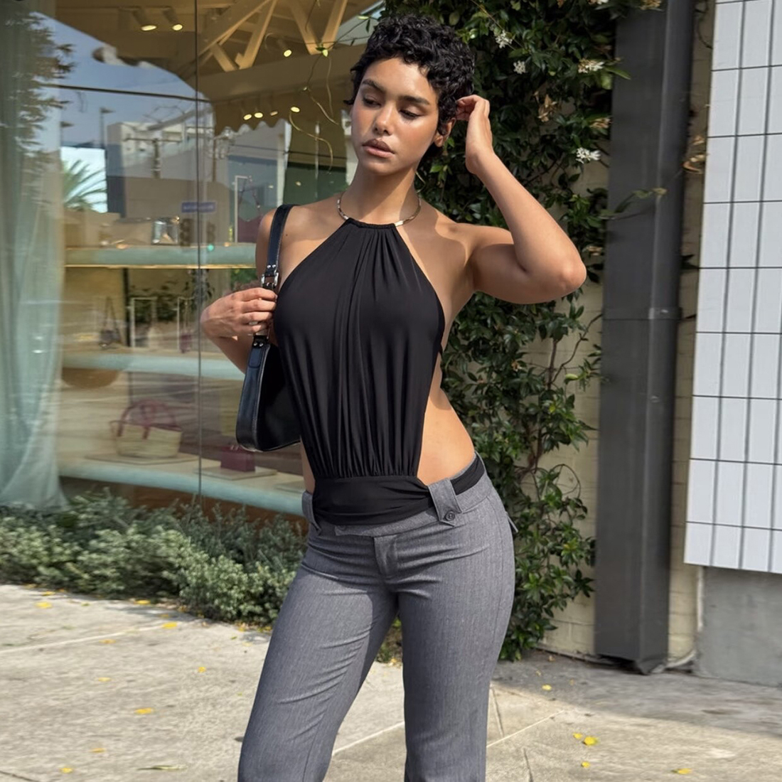 吊带背心露背心机露腰潮酷短上衣