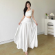 SylCue 仙女气质氛围感白色斜肩露腰连衣裙女掐腰显瘦度假长裙子