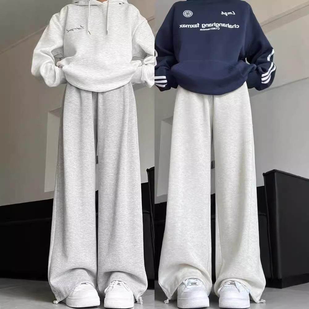 维多利亚质量曼巴棉美式运动裤女2025秋冬加绒宽松直筒阔腿休闲束