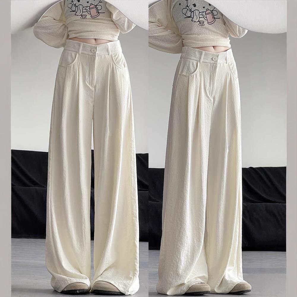 维多利亚质量奶油西装阔腿裤女夏2025新款宽松显瘦休闲垂感直筒山