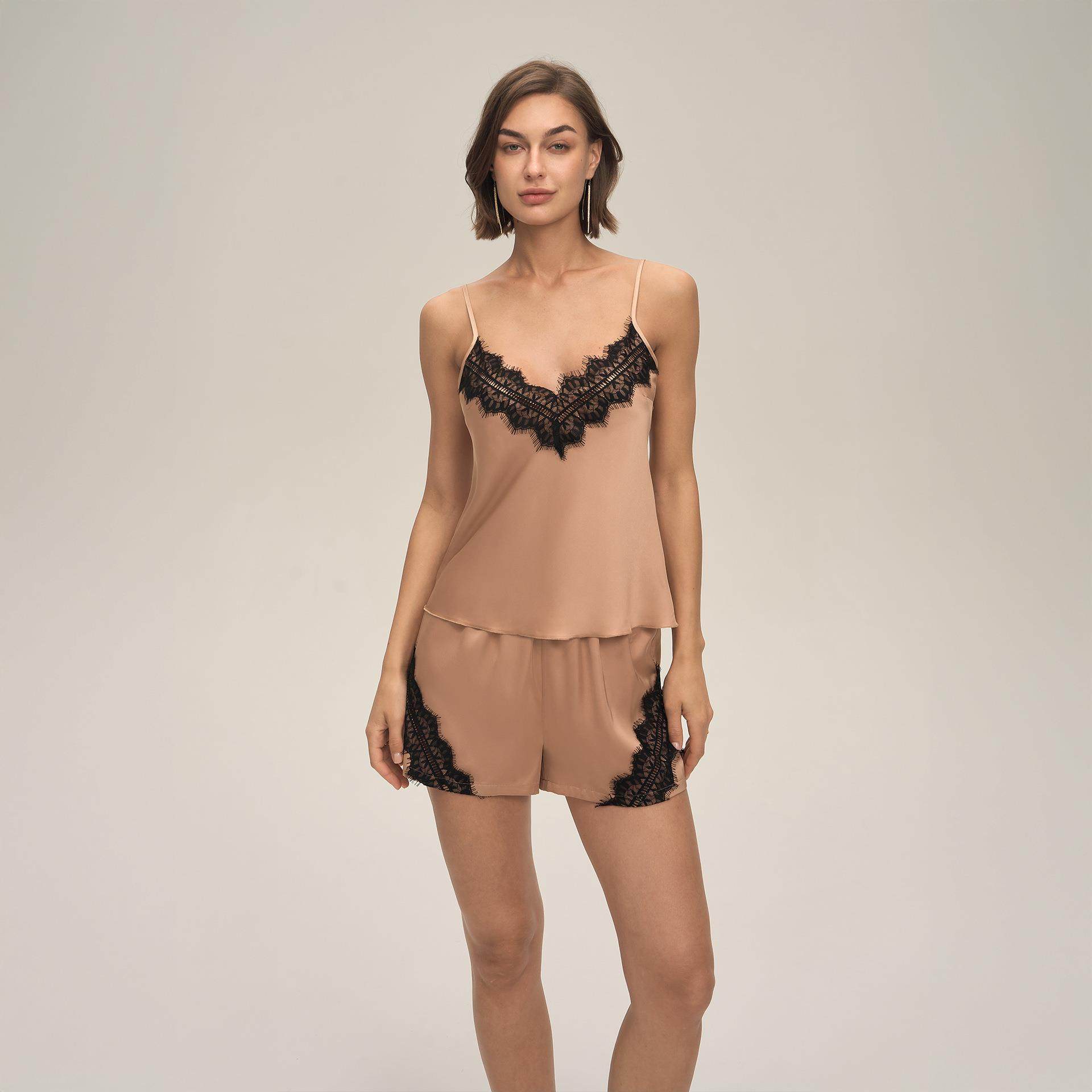 维多利亚新款欧美夏季居家休闲舒适吊带短裤套装家居服女士睡衣DT