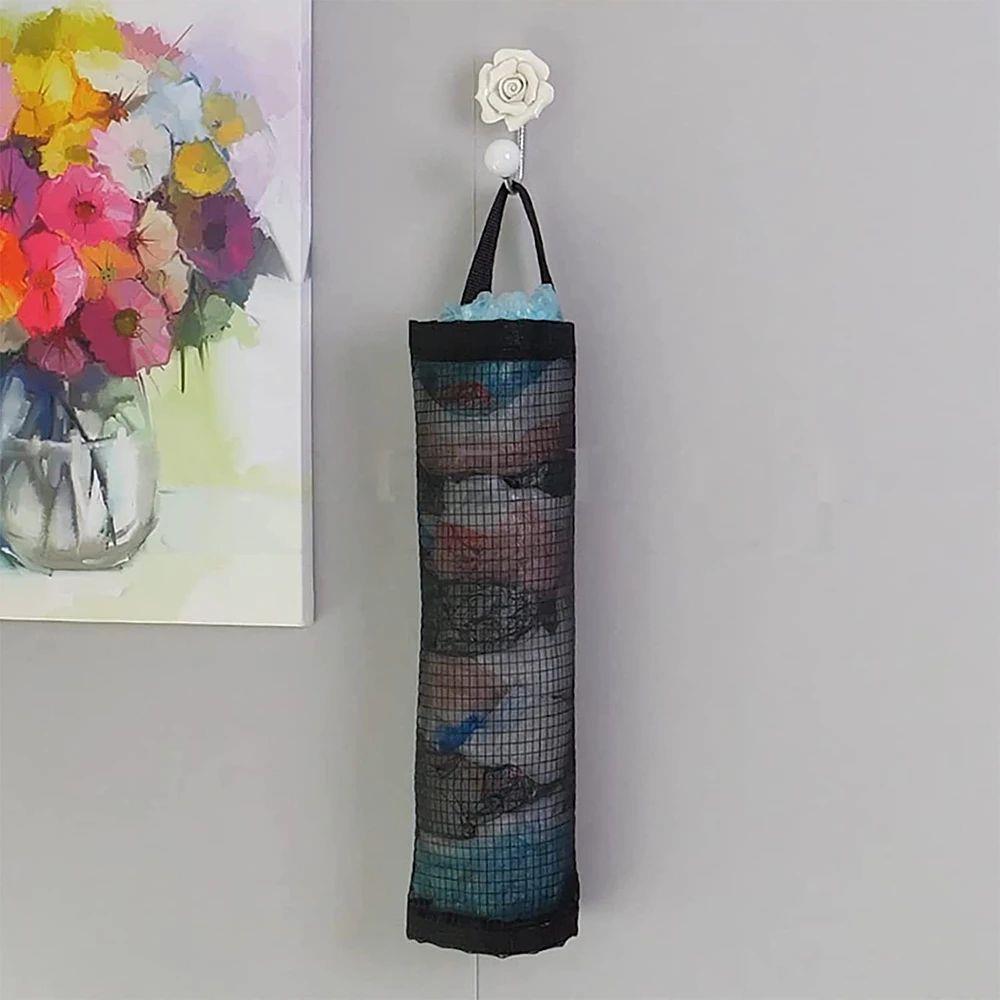 1pc Black Hanging Storage Net Bag, Kitchen Plastic Bag, Shoe