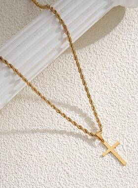 Men's cross necklace跨境TMUE爆款麻花链嘻哈十字吊坠男士项链潮