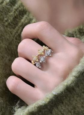 法式设计感锆石花朵戒指女小众闪钻开口可调节食指戒轻奢百搭指环